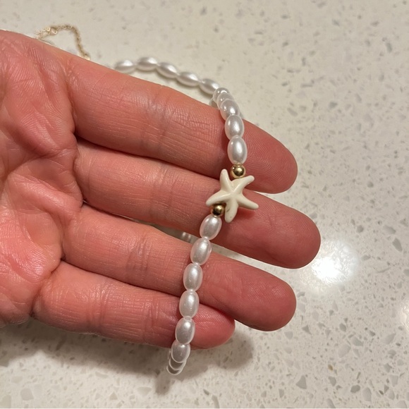 3pcs/Set White Starfish Pearl Beaded Gold Seashell Stone Chain Anklet - Picture 8 of 10